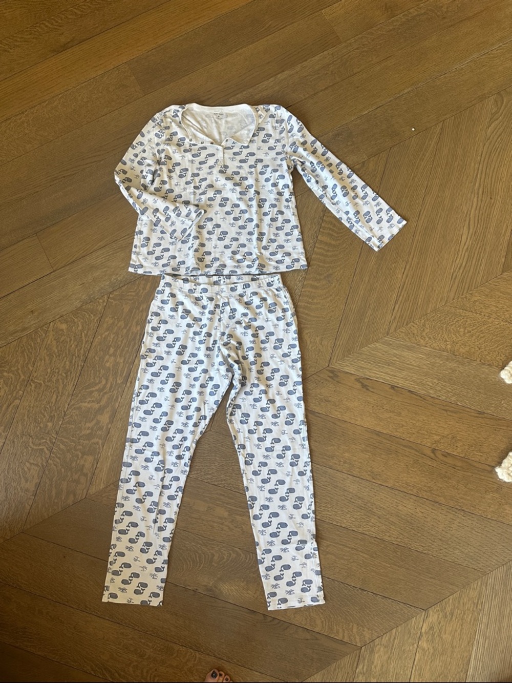 Roller Rabbit White Pajama Set with Blue Cloud Print